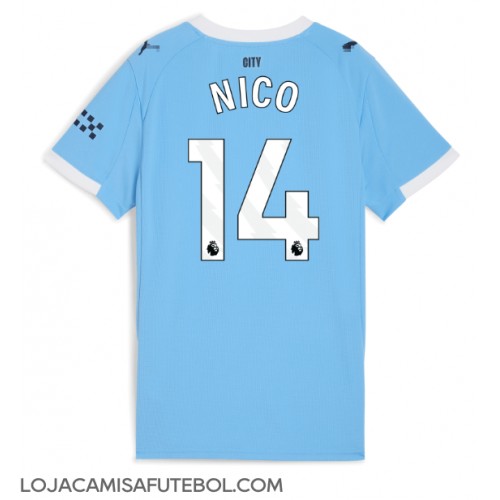 Camisa de Futebol Manchester City Nico Gonzalez #14 Equipamento Principal Mulheres 2025-26 Manga Curta